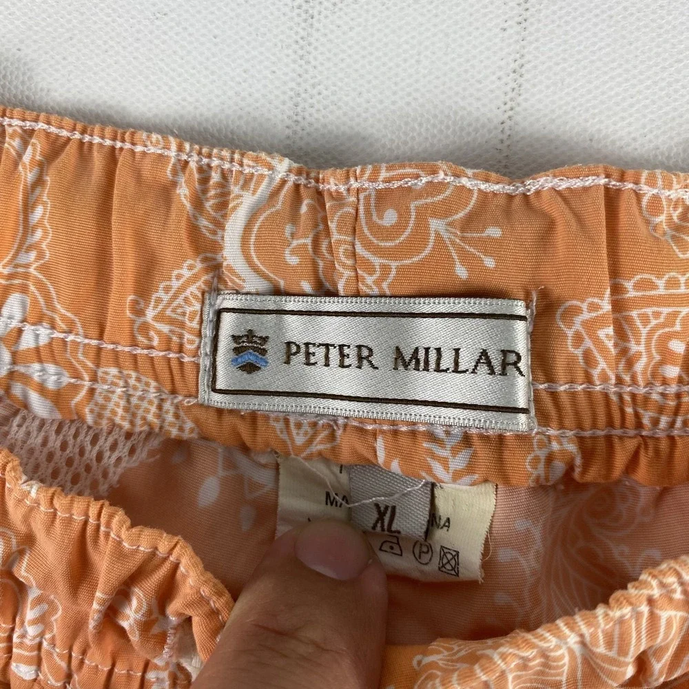 Peter Millar Swim Shorts Mens XL Orange White Floral‎ Paisley Board Trunks Beach